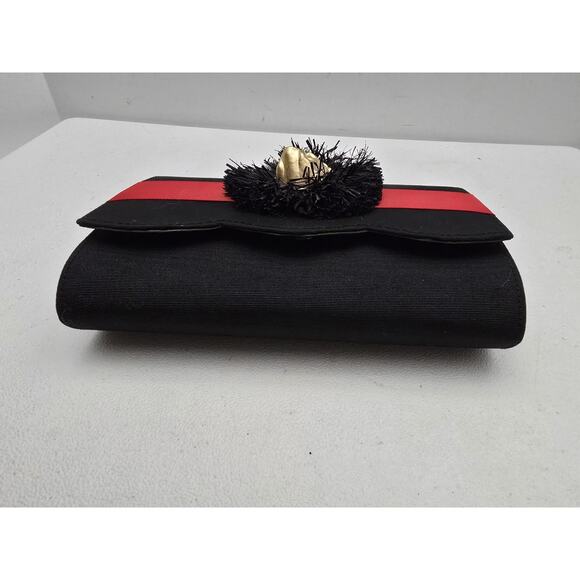 Lisi Lerch Bulldog Raffia Ribbon Purse Black Red Custom MSRP $98 - Picture 3 of 9